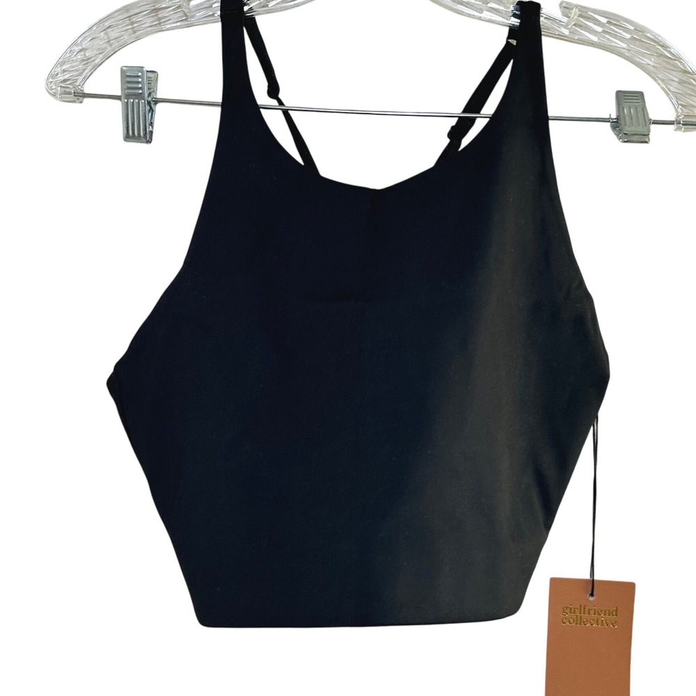 NWT Girlfriend Collective Black Recycled Polyester Spandex Sports Bra Crop Top L - Picture 1 of 5